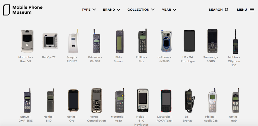 A selection of phones spanning the first 20 years. Photograpgh courtesy of the Mobile Phone Museum